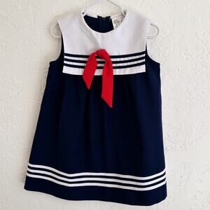 Vintage Winnie The Pooh Navy Blue Dress Red Tie Toddler Size 4